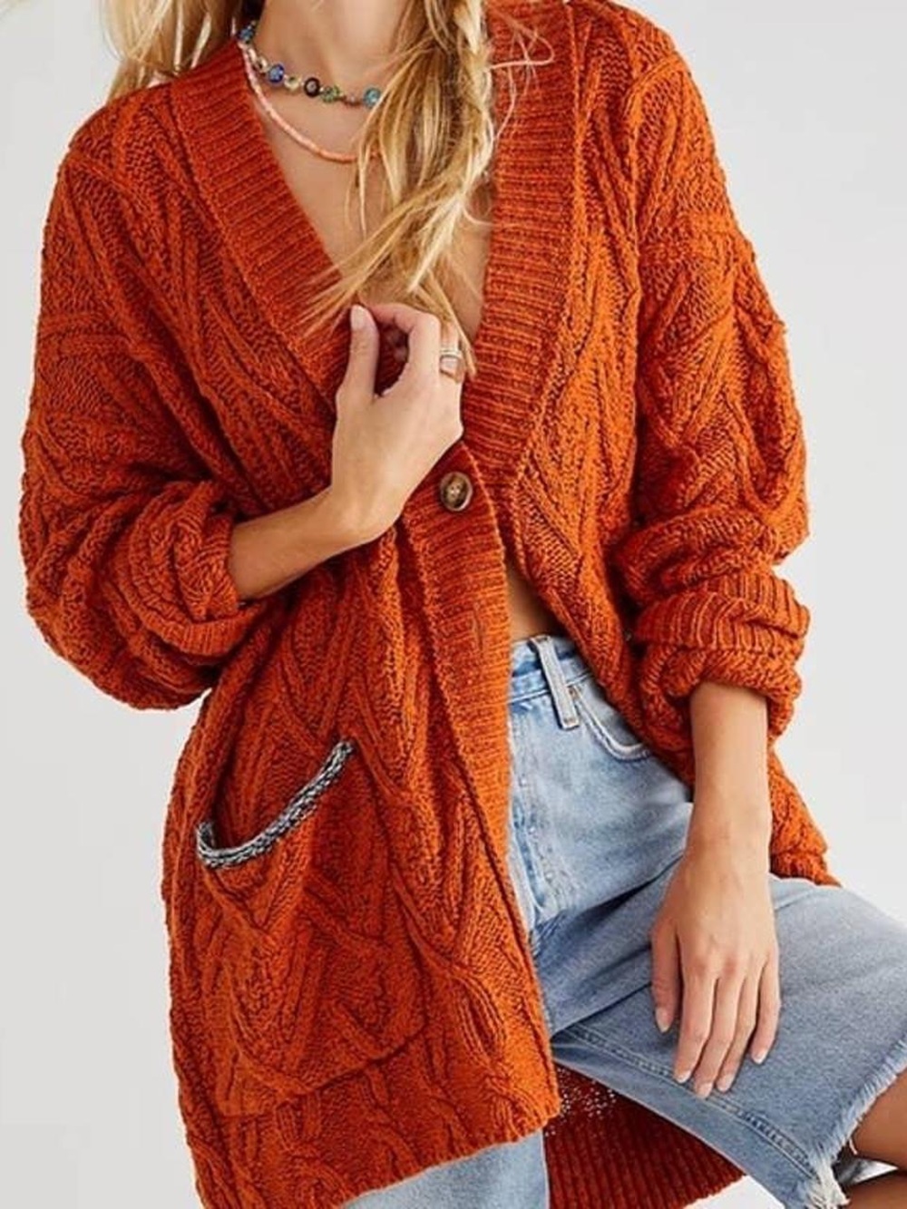 Free People Montana Cable Knit Cardigan Button Open Front size S Oversized